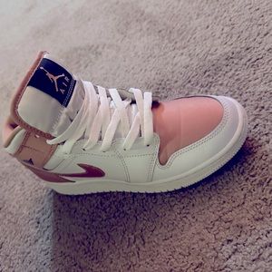 Rose gold 5.5 (boys) Retro 1 Jordans.